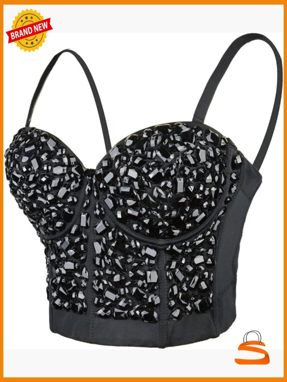 Sexy Rhinestone Punk Bustier Crop Top Push Up Corset Bra